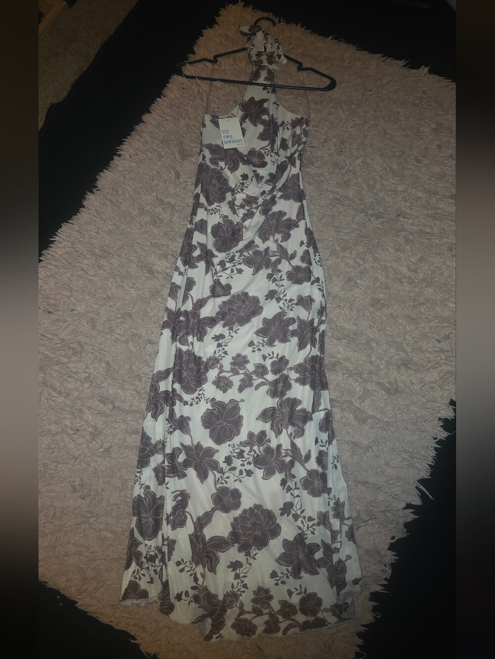 See By Chloe White Maxi Dress with Brown Floral Print